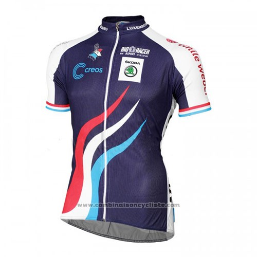 2016 Maillot Cyclisme Luxembourg Bleu et Blanc Manches Courtes et Cuissard